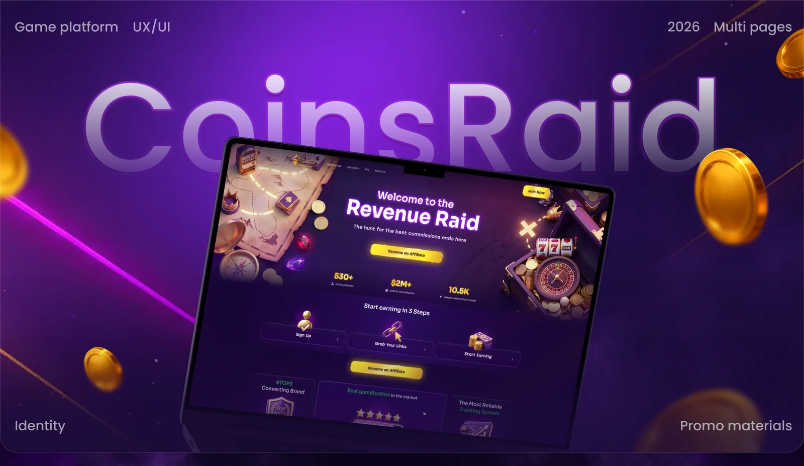 CoinsRaid – Social Casino Platform, UX/UI & Promo — section 1
