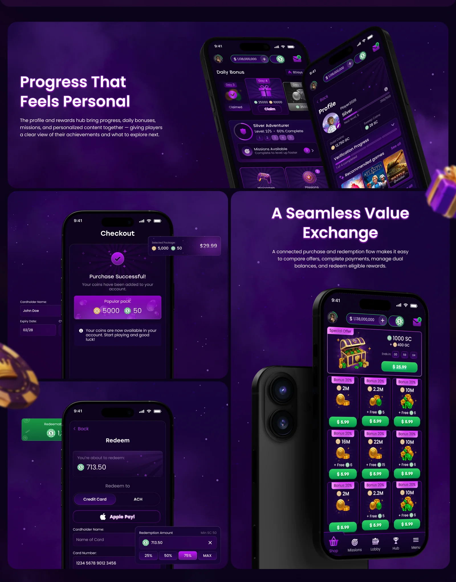 CoinsRaid – Social Casino Platform, UX/UI & Promo — section 10