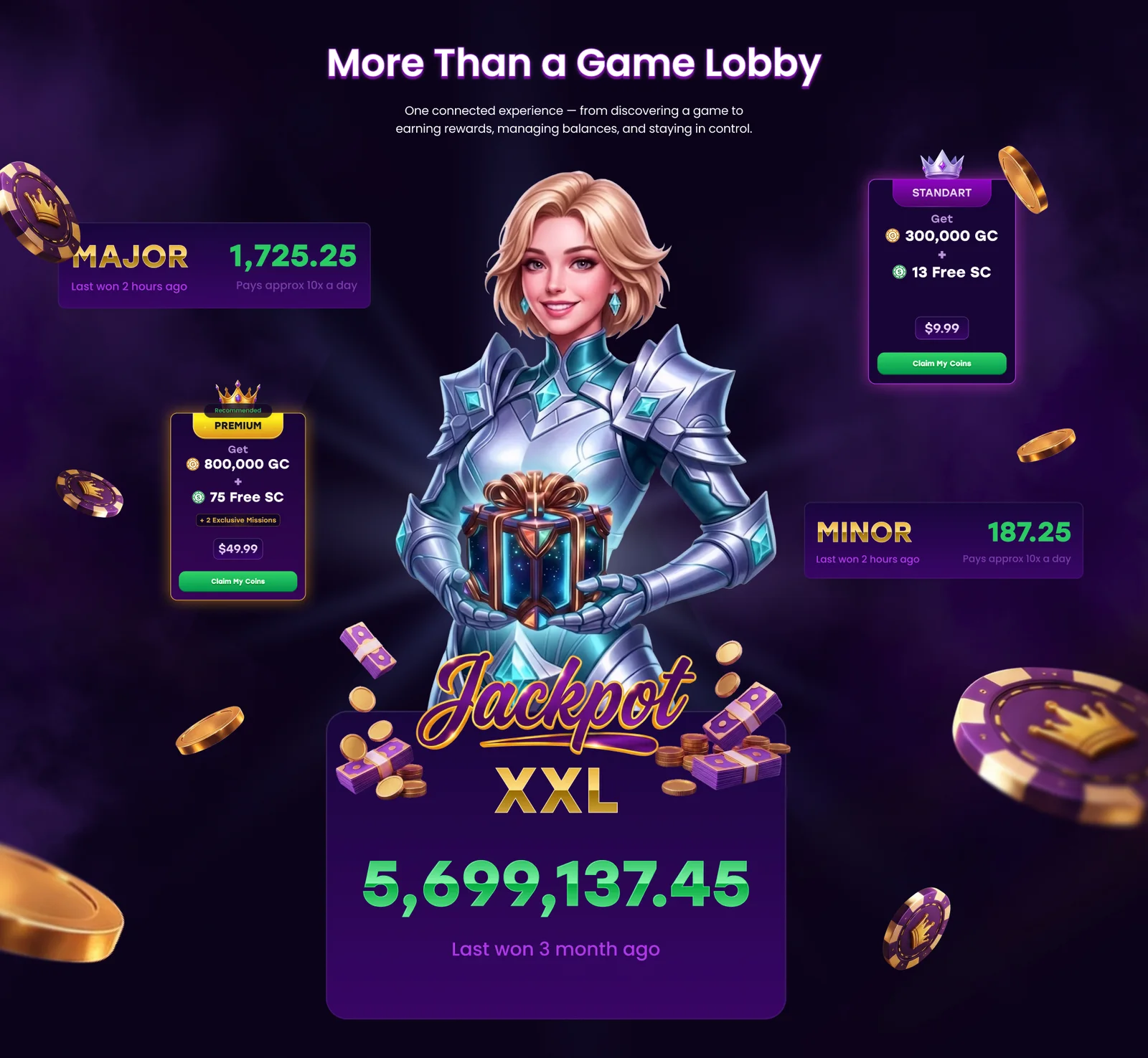 CoinsRaid – Social Casino Platform, UX/UI & Promo — section 11